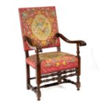 A Franco-Flemish high back open armchair, circa 1700,