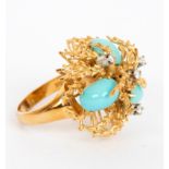 An Italian turquoise and diamond set cocktail ring,