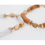 A Chinese white jade curved baton link bracelet,