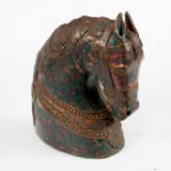 A Spanish carved wooden horse head with polychrome decoration, 43.