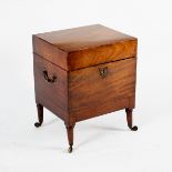 An early 19th Century mahogany wine cooler on turned legs with brass carry handles,