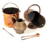 A copper coal hod, a copper bucket,