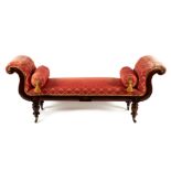 A Regency mahogany framed window seat with button upholstered scroll ends,