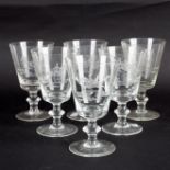 A set of six glass rummers, each with etched decoration of horsemen,