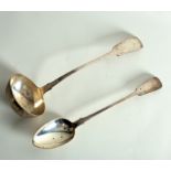 A Victorian silver fiddle pattern ladle and a similar basting spoon