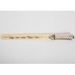 A Victorian silver letter opener, JB, London 1887, the ivory blade with horse racing scene,