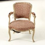 A painted fauteuil chair with upholstered back,