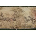 A 19th Century loomed tapestry, ladies and gentlemen on horseback in a parkland setting,