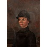 20th Century English School/Mercy Rimell wearing a Riding Hat/half-length portrait/oil on board,