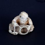 Lot Withdrawn - A Japanese carved ivory netsuke of a basket maker, signed Munemasa, Meiji period,
