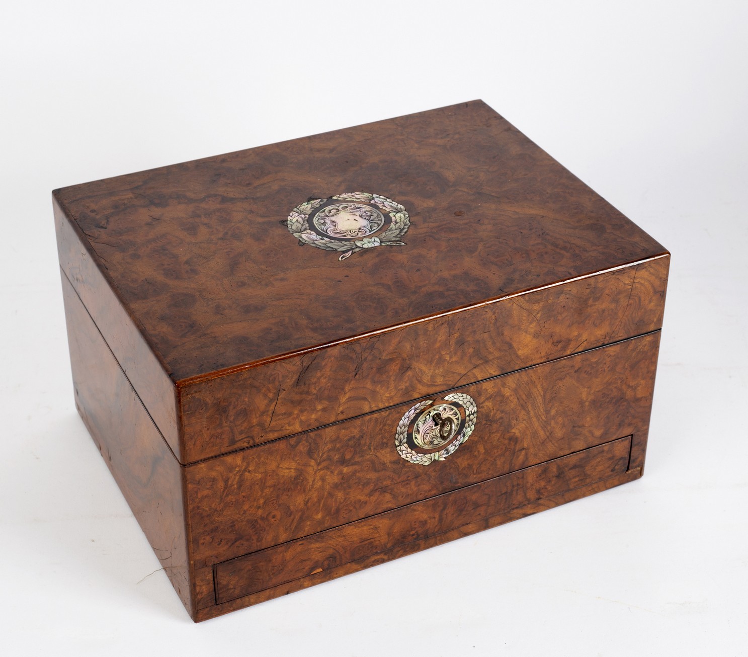 A mid 19th Century burr walnut and mother-of-pearl inlaid dressing case,