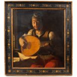 17th Century Roman School/Young Man Playing a Lute by Candlelight/oil on canvas,