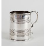 A George IV silver mug, London 1826, the slightly tapering body with reeded bands and scroll handle,