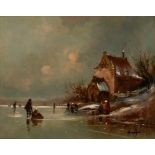 H Dongen/Dutch Skating Scene/signed lower right/oil on panel, 37.5cm x 47.