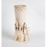 A Japanese carved ivory tusk vase, Meiji period, signed Nakagawa Toshio,