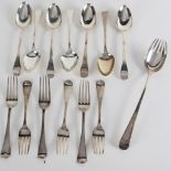 Six Hanoverian pattern silver table forks, RC, London 1799, initialled OS,