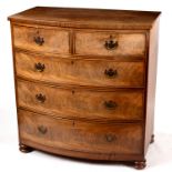 A 19th Century mahogany bowfront chest of three long and two short drawers on bun feet,