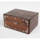 A Victorian rosewood workbox/jewel case, with mother-of-pearl inlay, 30.
