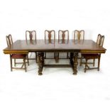 A mahogany table and six chairs