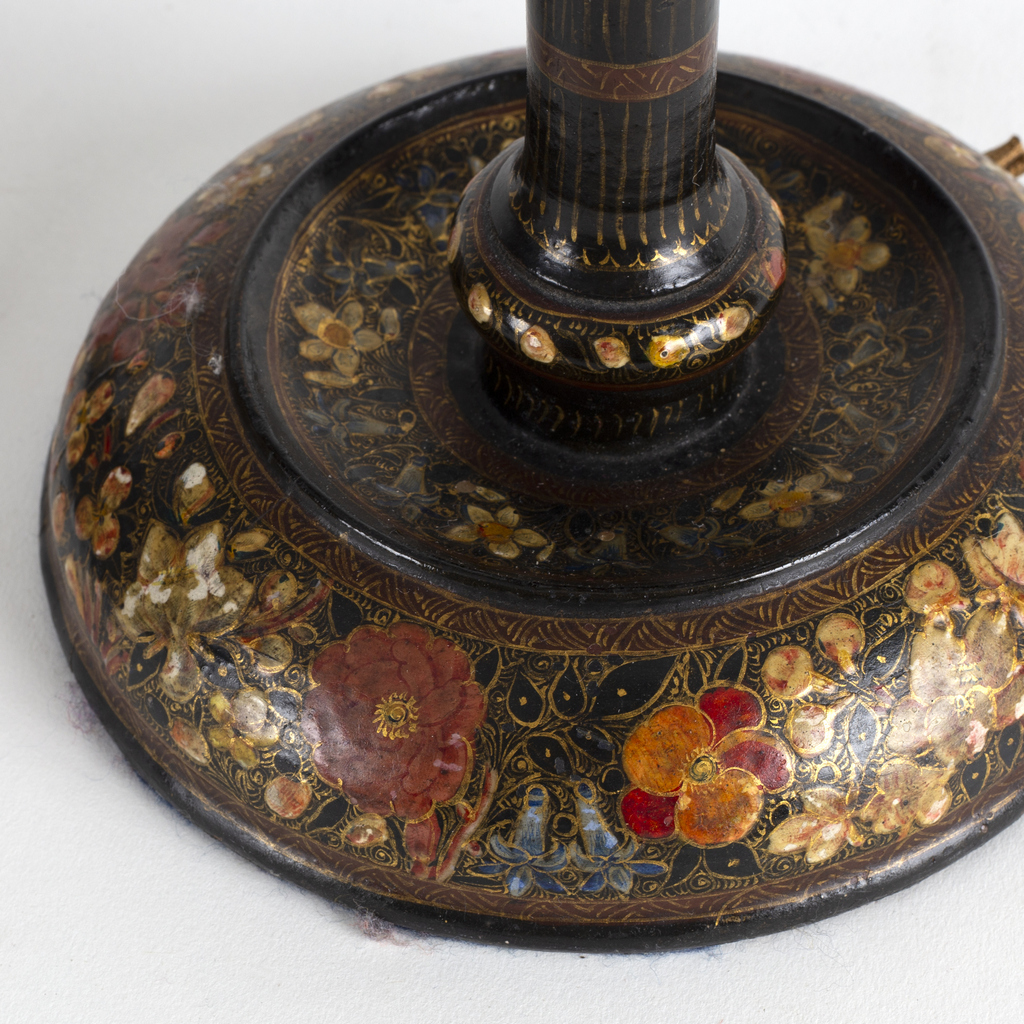 A pair of Kashmir spiral twist table lights decorated flowers on circular bases - Image 2 of 2