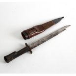 A Victorian folding bayonet, operated by oval push button to handle, blade marked Thornhill,