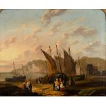 Follower of William Shayer/Coastal Scene/fishing boats and figures on a beach/oil on canvas, 48.