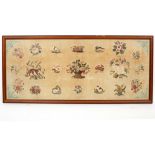 A needlework panel depicting flowers and animals,