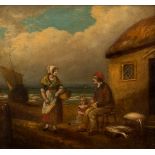 Follower of William Shayer (British 1787-1879)/Fisher Folk by a Cottage/signed lower left/oil on