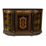 A Victorian D-shaped ebonised and ebony side cabinet with decorative inlaid frieze,