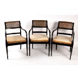 Three Regency style ebonised open armchairs,