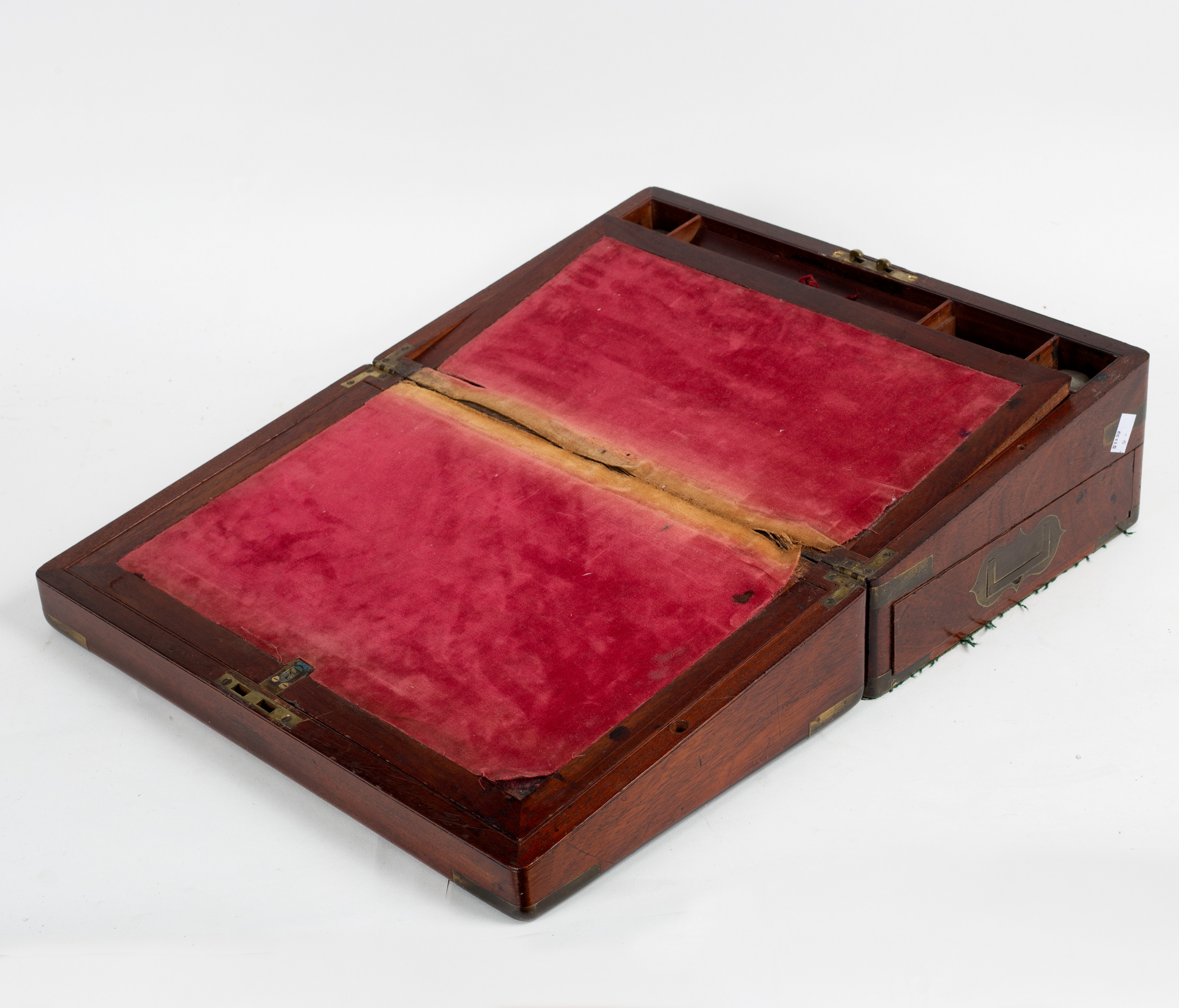 A Victorian mahogany brass bound writing box with fitted interior and drawer to the side, - Bild 2 aus 2