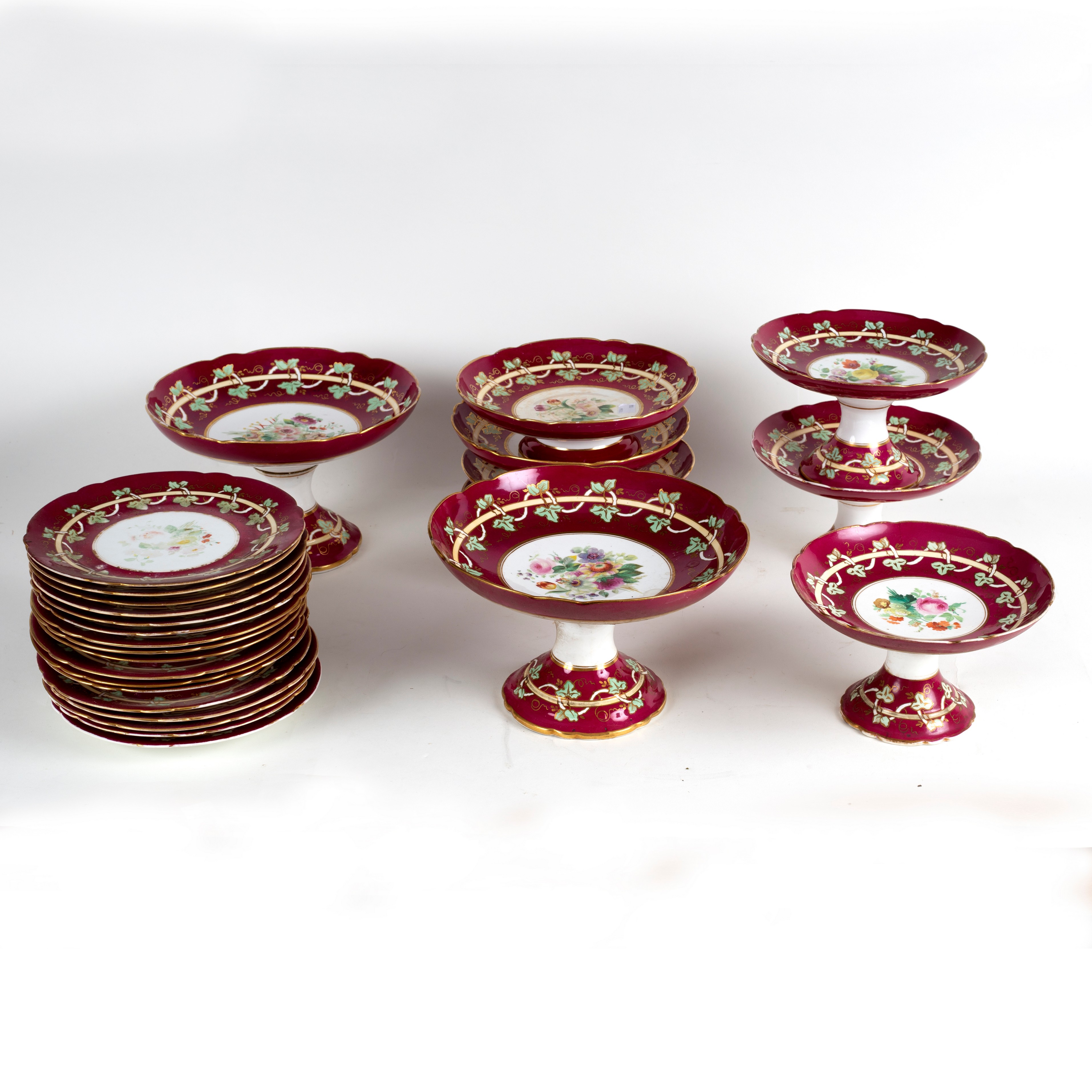 An English porcelain part dessert service circa 1875,