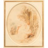 Edward Francis Burney (British 1760-1848)/Two Ladies Sitting by an Arbour/oval/pencil and