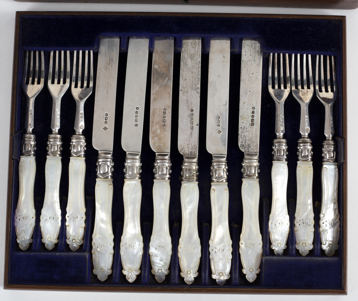 Twelve pairs of silver dessert knives and forks, Richard Martin and Ebenezer Hall, Sheffield 1891, - Image 2 of 2