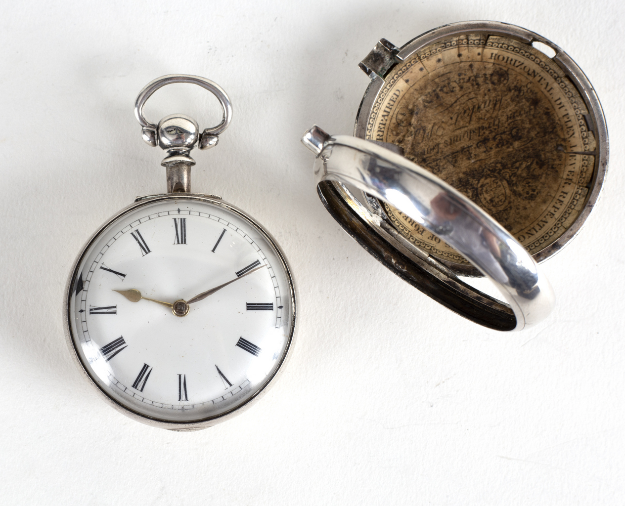 A Victorian silver pair cased pocket watch, London 1843,