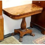 An early 19th Century D-shaped tea table on octagonal baluster column and concave quatreform base,