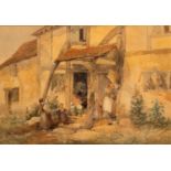 Edward Duncan (British 1803-1882)/Figures Outside a Cottage/signed and dated 1845/watercolour,