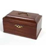 A George III mahogany tea caddy containing a pair of 9ct gold cufflinks and sundry costume