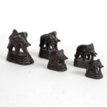 Five Indian graduated weights in the form of elephant on stepped bases