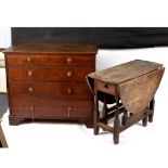 A George III oak chest of four graduated long drawers on bracket feet,