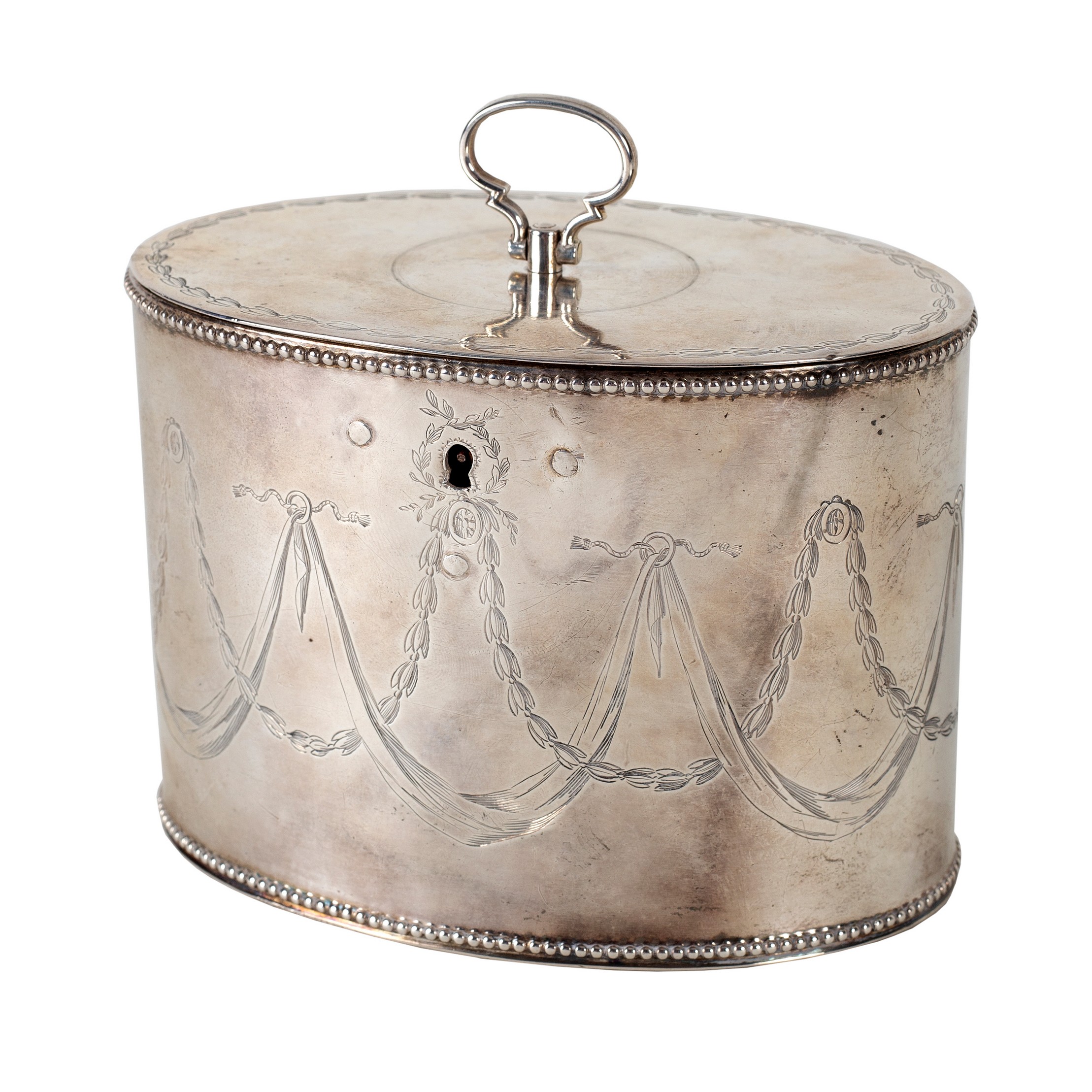 A George III silver oval tea caddy, Richard Morton & Co, Sheffield 1775,