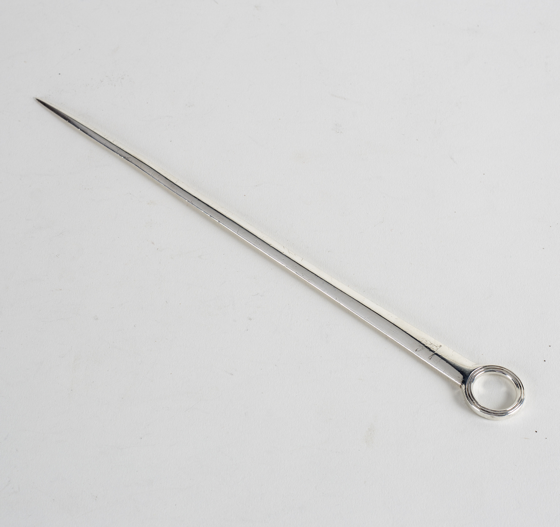 A George III silver meat skewer, George Smith & William Fearn, London 1791, with reeded ring handle,