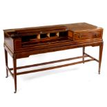 A mahogany desk converted from a square piano with fitted interior and a drawer to the side,