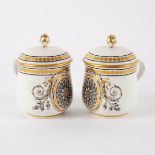 A pair of Vienna lidded cups painted patera and scrolls in gilt and gray,