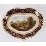 A Derby leaf-shaped dessert plate painted a scene in Germany,