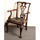 An 18th Century style mahogany armchair with pierced upright splat and loose trap seat,