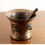 A large English bronze mortar and pestle, 17th Century, 27cm diameter,