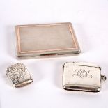 A silver cigarette case, WHM, Birmingham 1946, with yellow metal line inlay and thumb piece,
