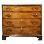 A George IV mahogany bowfront chest of four long drawers, on bracket feet,