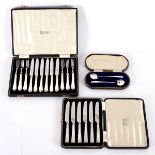 A cased set of silver handled fruit knives and forks, Alexander Clark Co, Sheffield 1961,